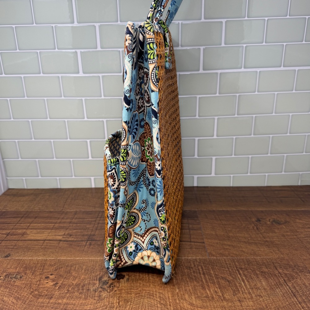 Vera Bradley Bali Blue Tiki Tote Rattan Straw Beach Bag Retired 2009 - Picture 6 of 16